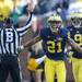 Michigan wide receiver Roy Roundtree celebrates a touchdown pass from quarterback Devin Gardner during the second quarter at Michigan Stadium. Melanie Maxwell I AnnArbor.com